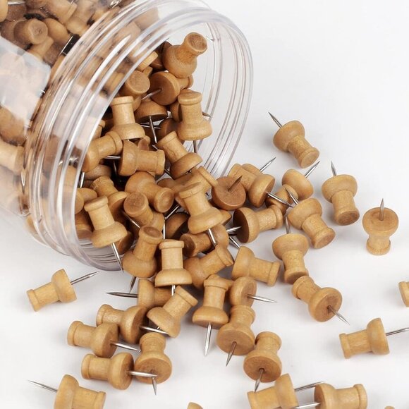 240 Pcs Wood Push Pins, Walnut, Standard, Wooden Thumb Tacks Decorative for Cork - Picture 3 of 7
